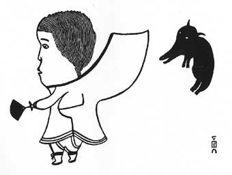 Woman Followed by Dog