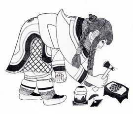 Woman Rendering Seal Fat