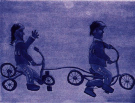 Big Brother Pulling Sister on Bicycle
