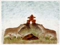 Two Caribou by the Inukshuk